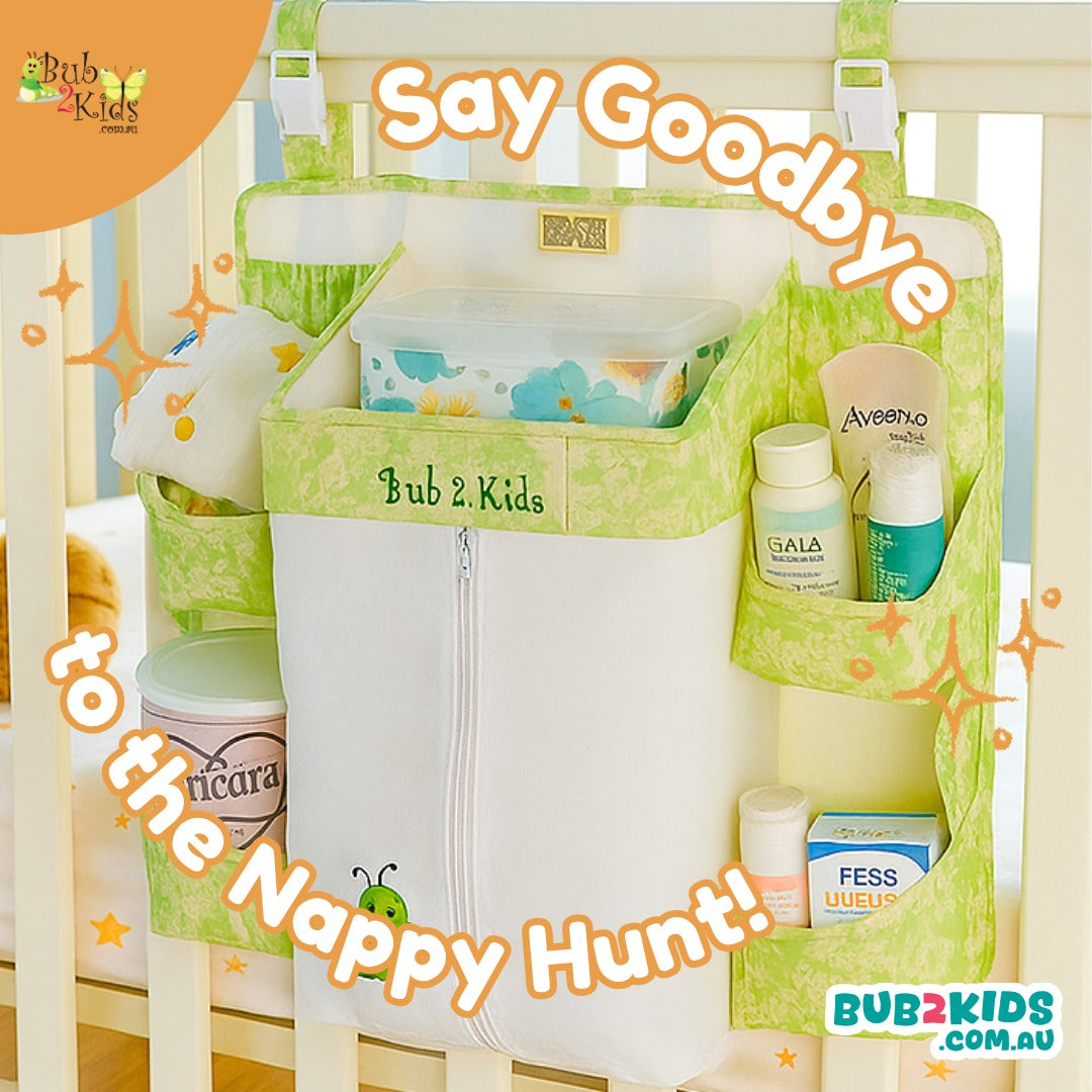 Cot and Nappy Storage Organiser Neutral Green Colour – Bub2Kids