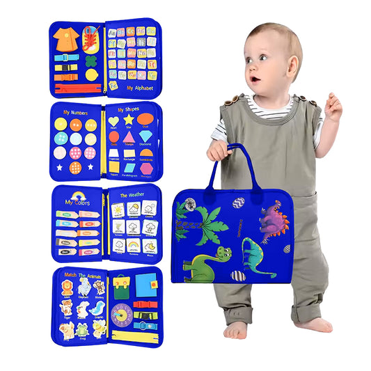 Felt Book Busy Board Montessori Book Toddler Early Learning Book - Dinosaur (Royal Blue)