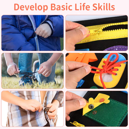 Felt Book Busy Board Montessori Book Toddler Early Educational Toy - Dinosaur (Black)