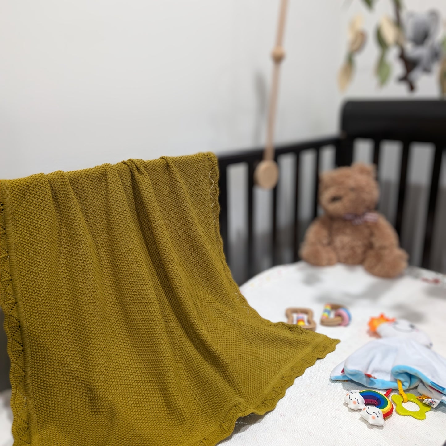 Mustard – Knitted Blanket – 100% Organic Cotton