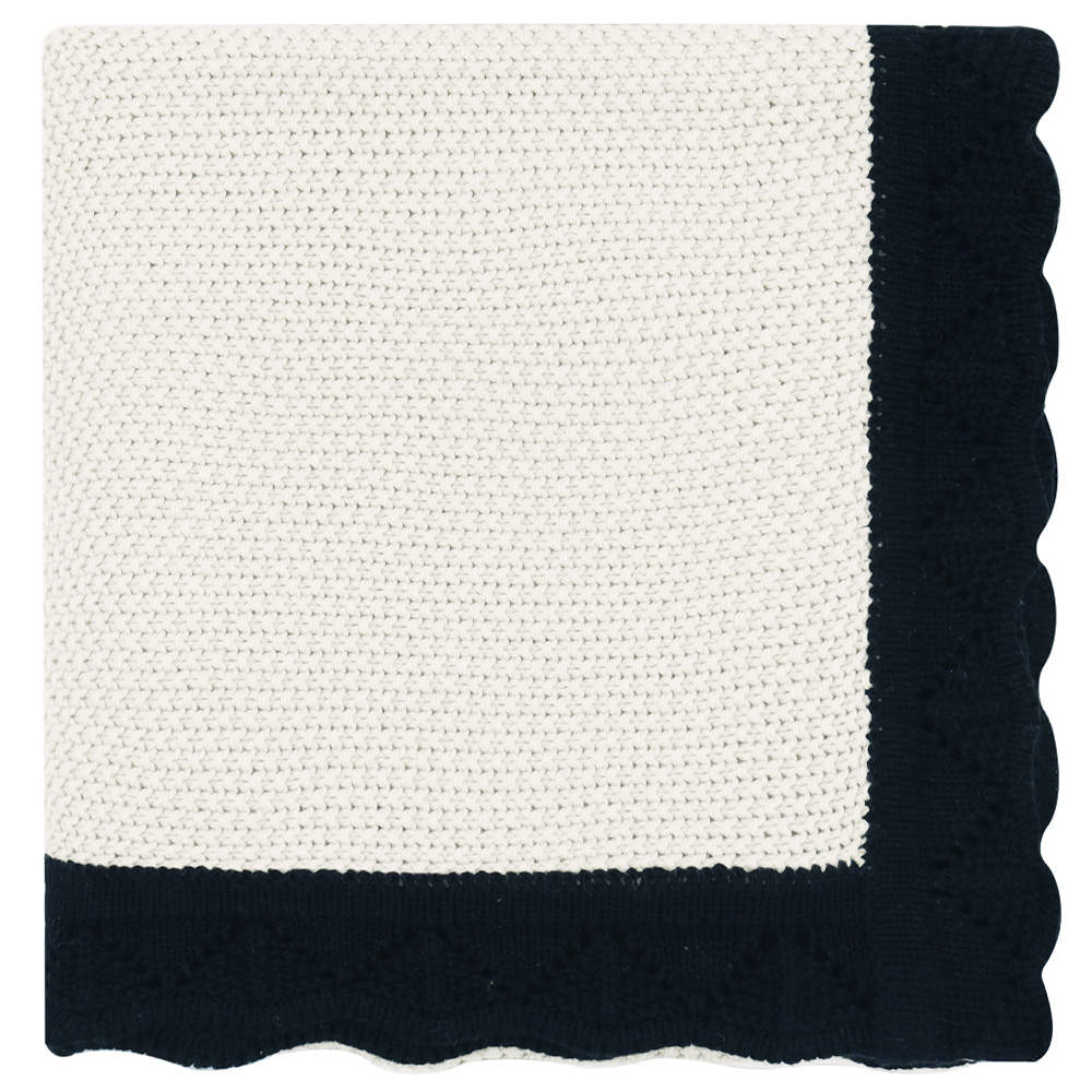 Off White with Black Border – Knitted Blanket – 100% Organic Cotton