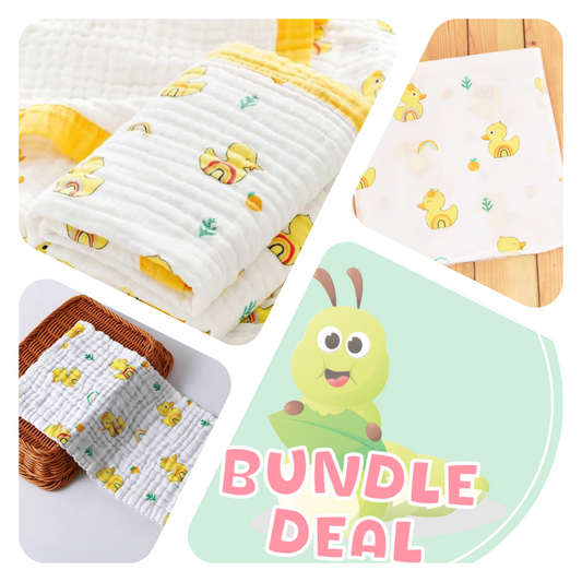 Yellow Duck - Bundle Deal - Muslin Blanket, Swaddle Wrap & Burp Cloth