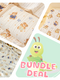 Cute Bear - Bundle Deal - Muslin Blanket, Swaddle Wrap & Burp Cloth