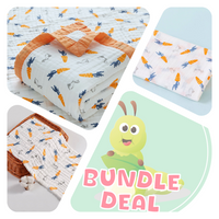 Carrot & Little Bunny - Bundle Deal - Muslin Blanket, Swaddle Wrap & Burp Cloth