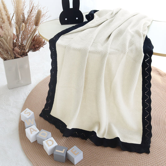 Off White with Black Border – Knitted Blanket – 100% Organic Cotton