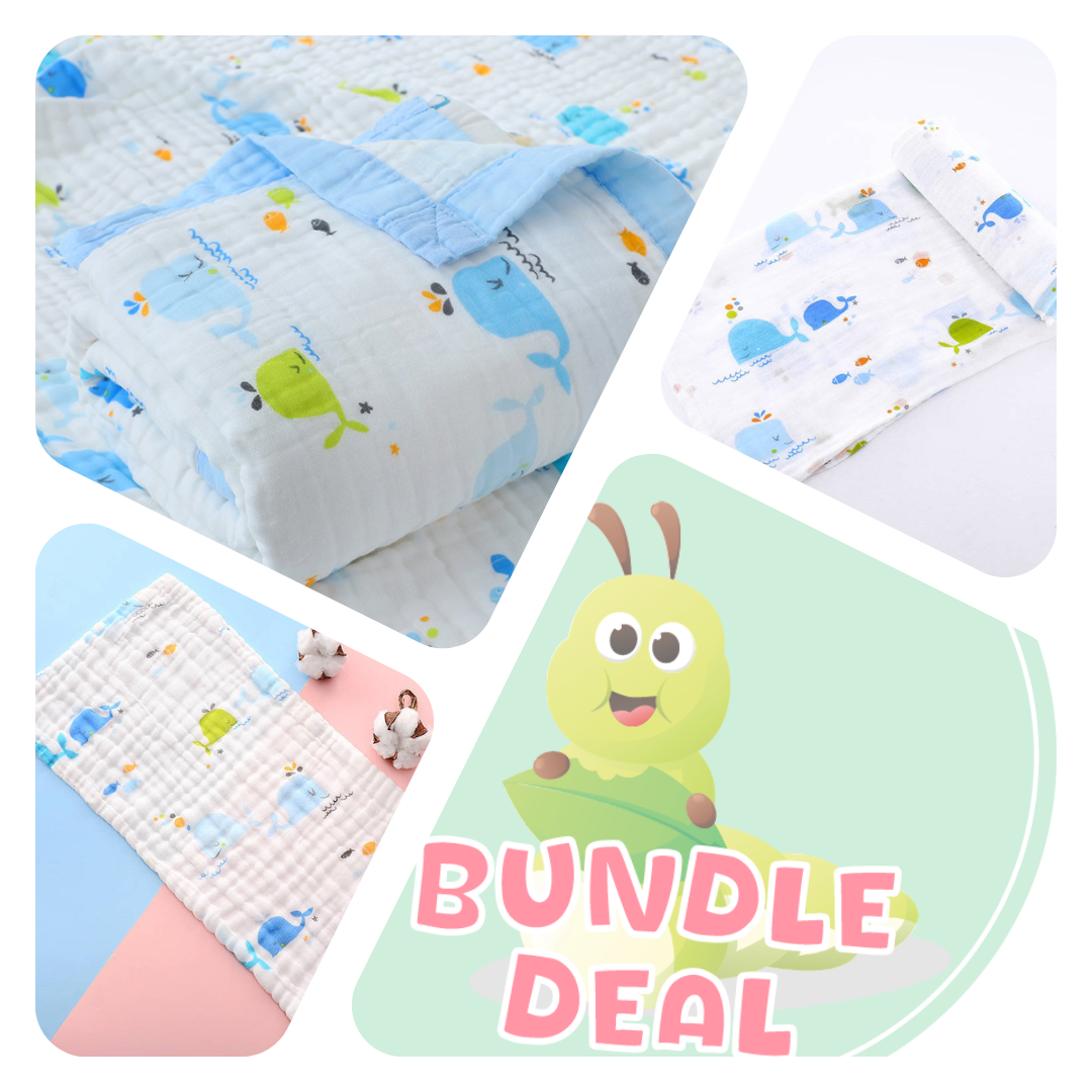 Ocean Friends - Bundle Deal - Muslin Blanket, Swaddle Wrap & Burp Cloth