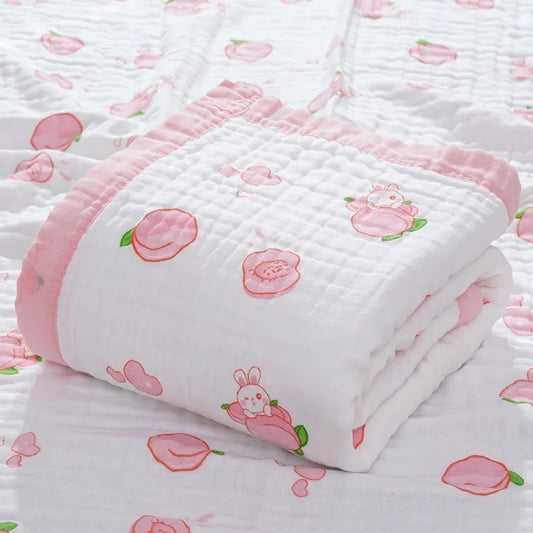 Peach & Little Bunny – 6 Layers Muslin Blanket – 100% Organic Cotton