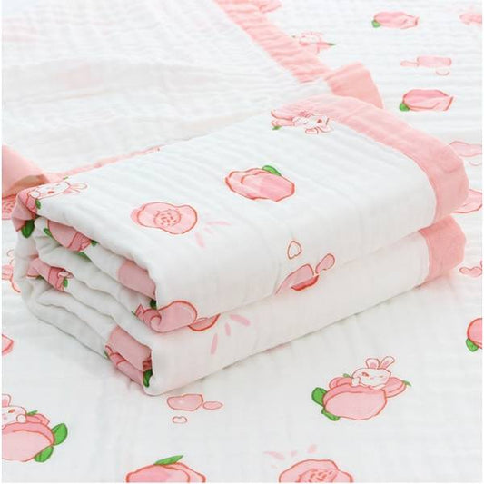 Peach & Little Bunny – 6 Layers Muslin Blanket – 100% Organic Cotton