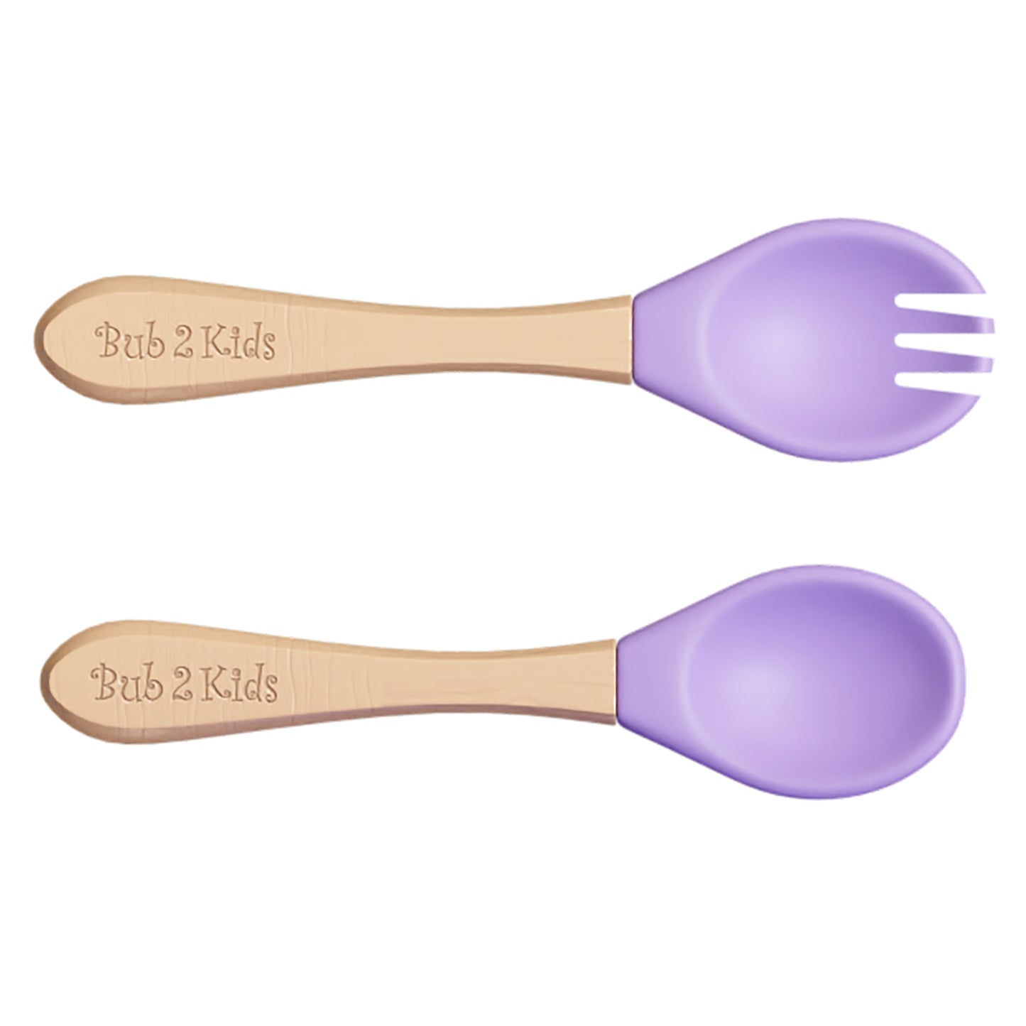 Silicone Spoon and Fork Set with Wooden Handles - Purple Pop