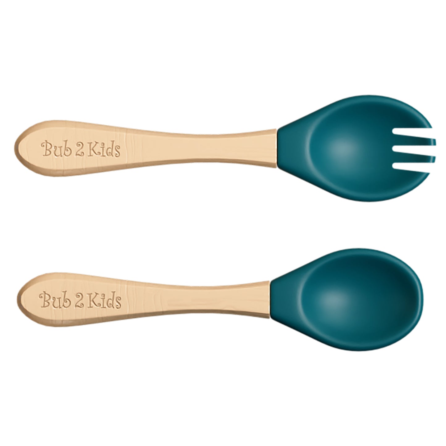 Silicone Spoon and Fork Set with Wooden Handles - Teal Appeal