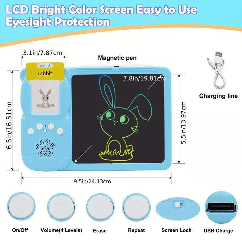 Talking Flash Cards & LCD Writing Tablet - 510 Words/ 255 Cards / 31 Themes - Blue