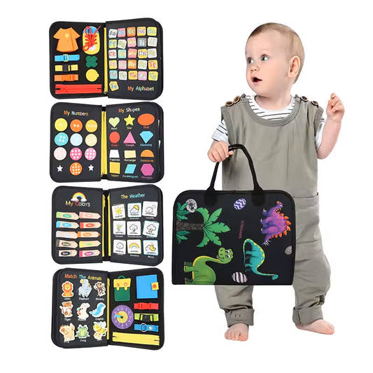 Felt Book Busy Board Montessori Book Toddler Early Educational Toy - Dinosaur (Black)