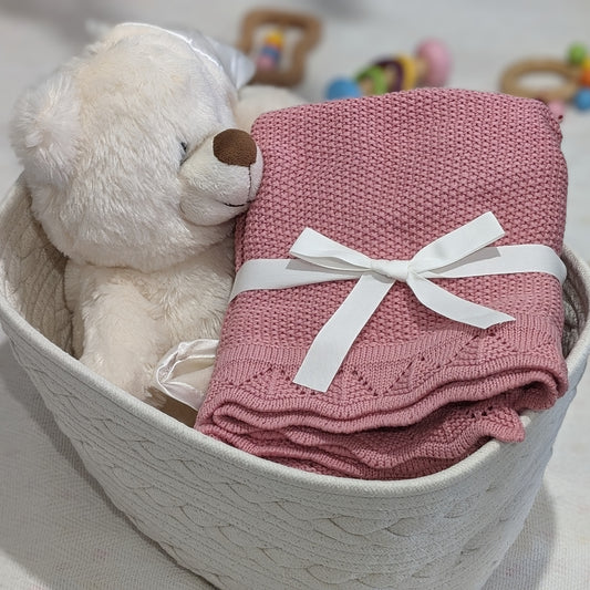 Rose Pink – Knitted Blanket – 100% Organic Cotton