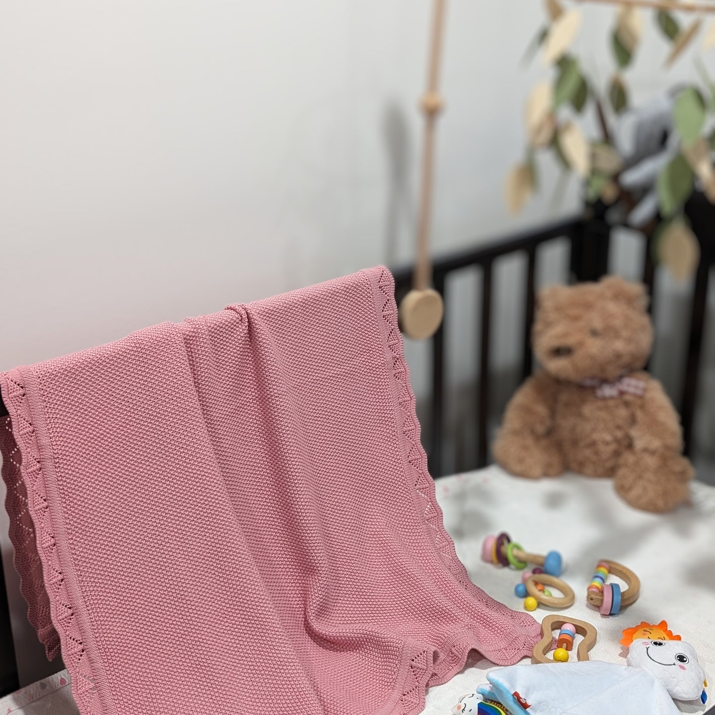 Rose Pink – Knitted Blanket – 100% Organic Cotton