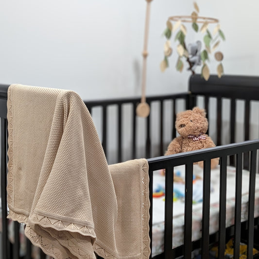 Beige – Knitted Blanket – 100% Organic Cotton