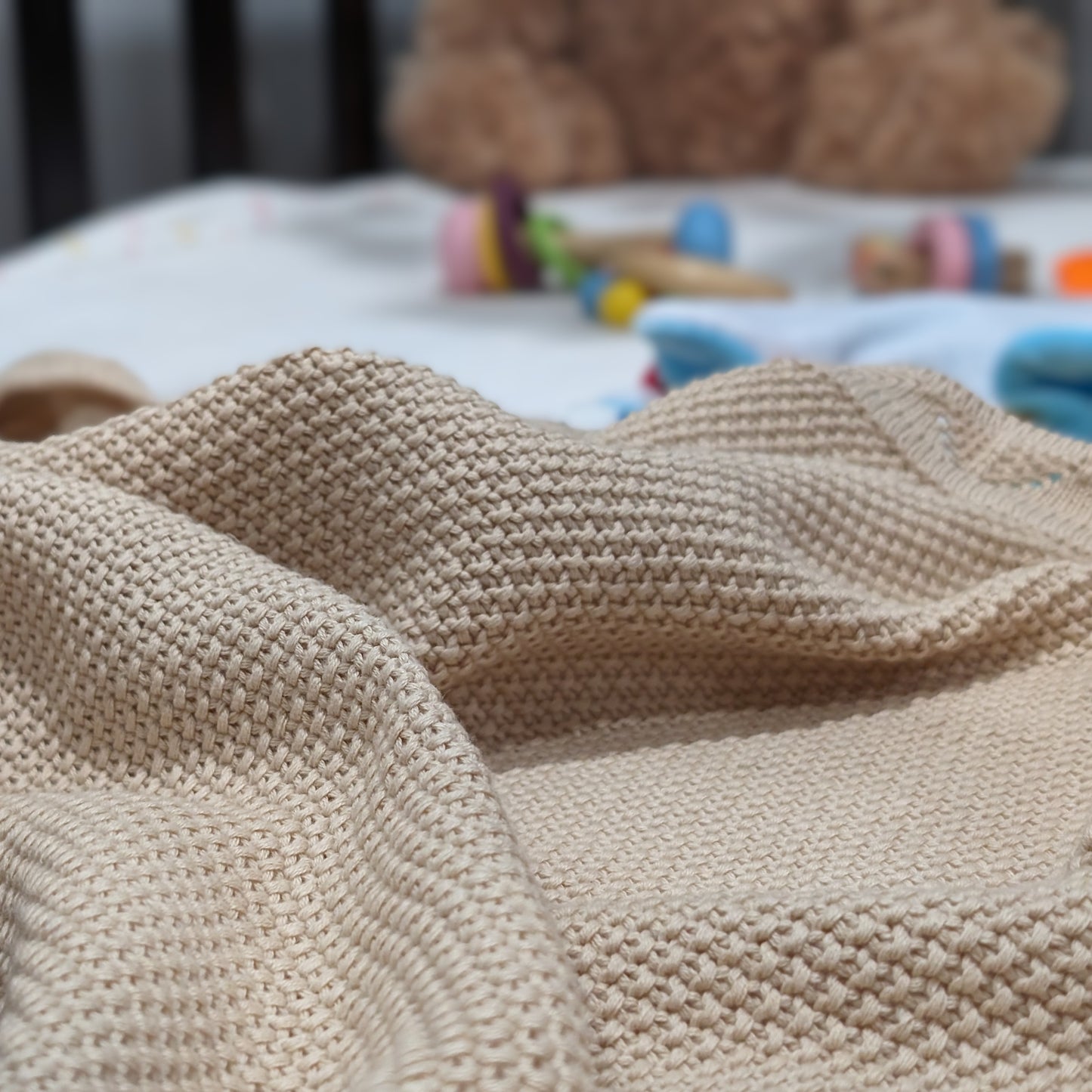 Beige – Knitted Blanket – 100% Organic Cotton