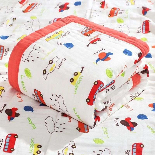 Bus, Wagon, Car, Plane – 6 Layers Muslin Blanket – 100% Organic Cotton