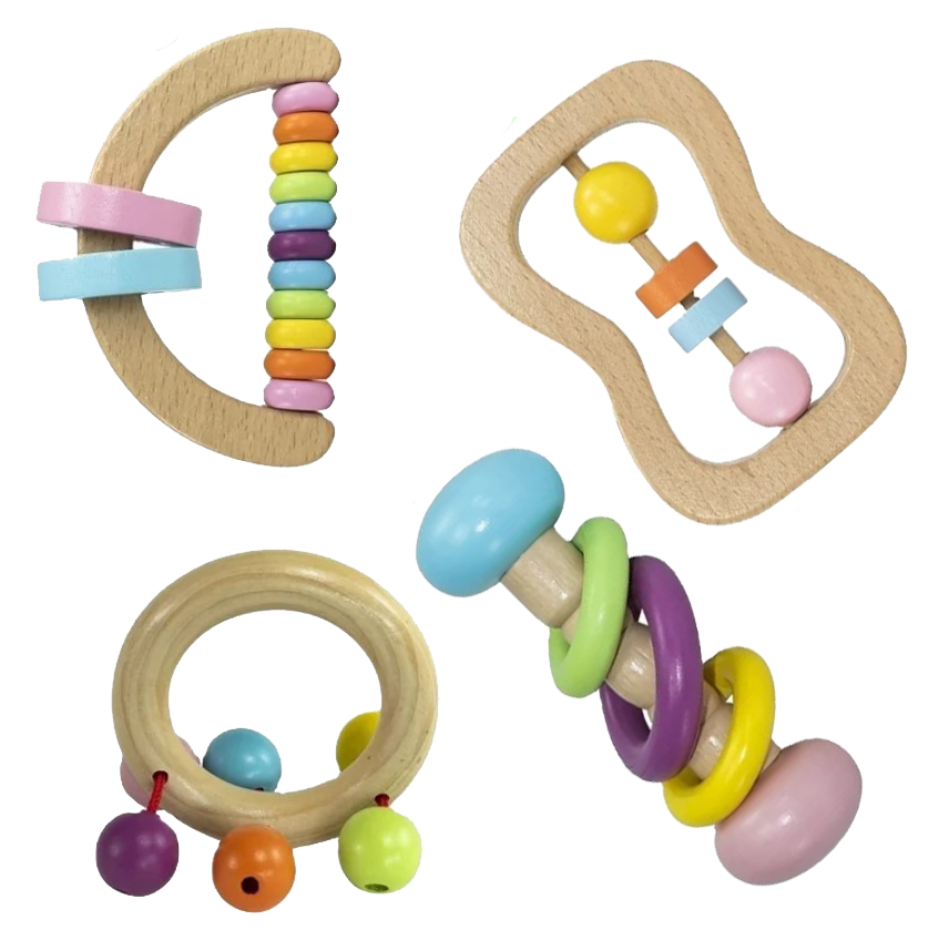Wooden Rattle Toy Set: Sensory Stimulation for Babies – Bub2Kids